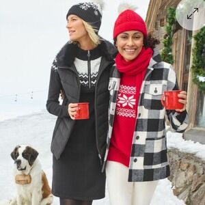 Talbots Plus Black‎ White Buffalo Check Wool Blend Field Jacket 1X